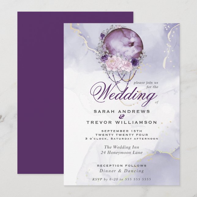 Boho Wedding Celestial Full Moon Amethyst  Invitation (Front/Back)