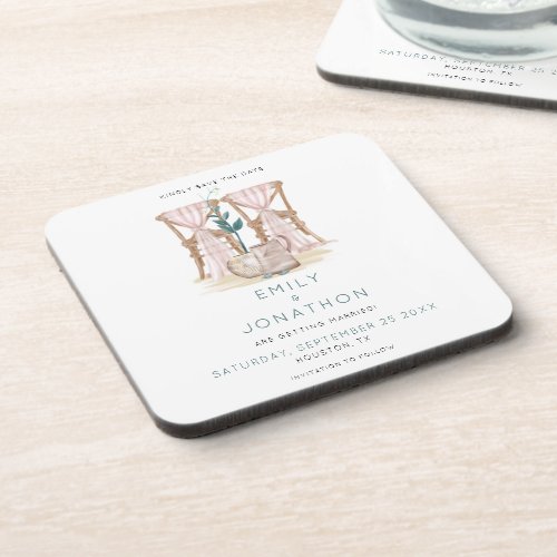 Boho Wedding Chairs Rustic Save The Date Beverage Coaster