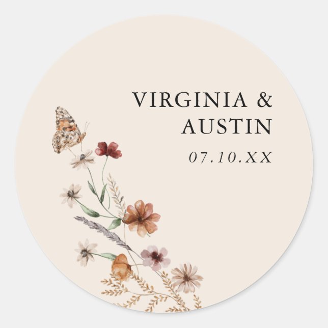 Boho Wedding Classic Round Sticker (Front)