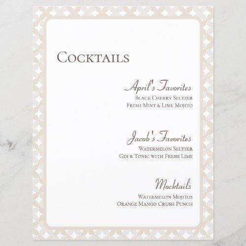 Boho Wedding Customizable 85X11 Cocktail Menu