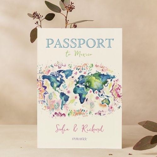 Boho Wedding Destination Passport Map Colorful Invitation