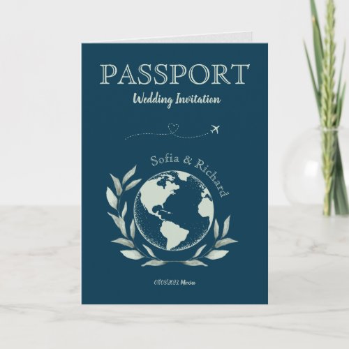 Boho Wedding Destination Passport Map QR Code Invitation