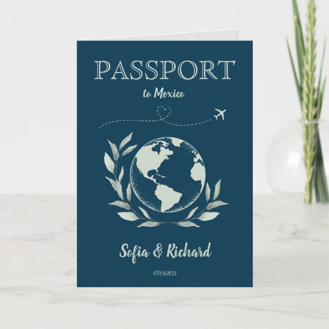 Boho Wedding Destination Passport Map QR Code Invitation (Front)