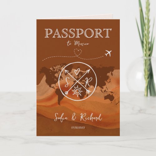 Boho Wedding Destination Passport Map Terracotta Invitation