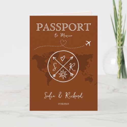 Boho Wedding Destination Passport Map Terracotta Invitation