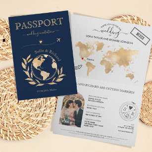 Boho Wedding Destination Passport World Map Invitation