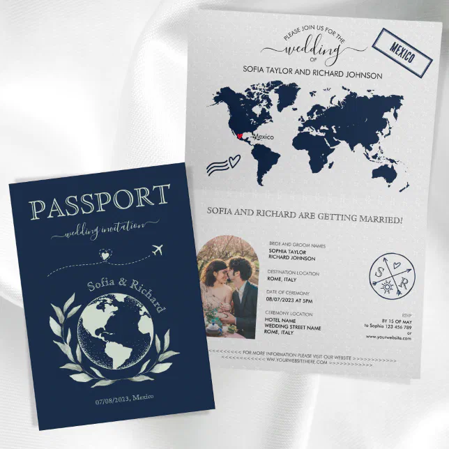 Boho Wedding Destination Passport World Map Invitation | Zazzle