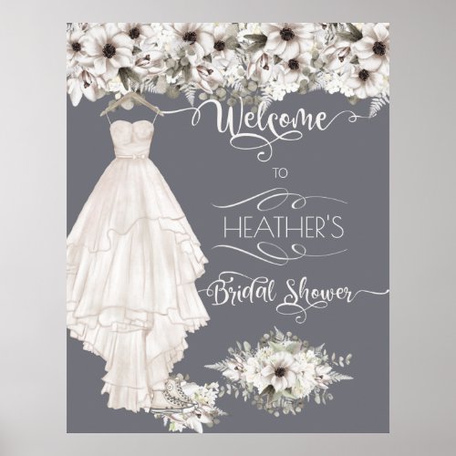 Boho Wedding Dress Casual Watercolor Bridal Shower Poster