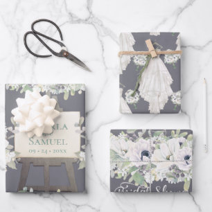 Boho Wedding Dress Casual Watercolor Bridal Shower Wrapping Paper Sheets