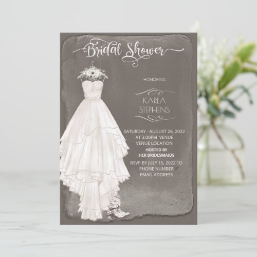 Boho Wedding Dress Casual Watercolor Design Shower Save The Date