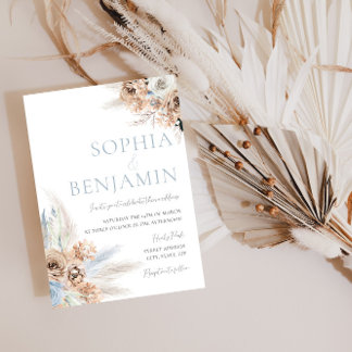 Boho Wedding: Dusty Blue & Ivory Bohemian Floral Invitation