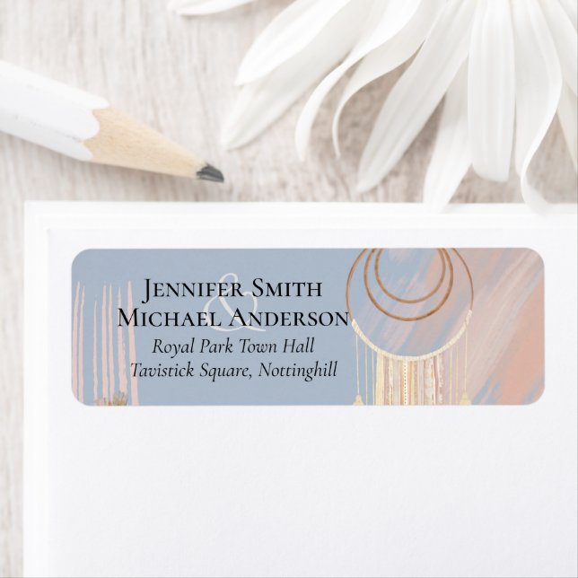 BOHO Wedding Dusty Blue Peach Dream Catcher Label (Insitu)