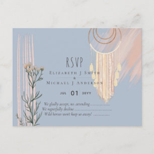 BOHO Wedding Dusty Blue Peach Dream Catcher RSVP Postcard