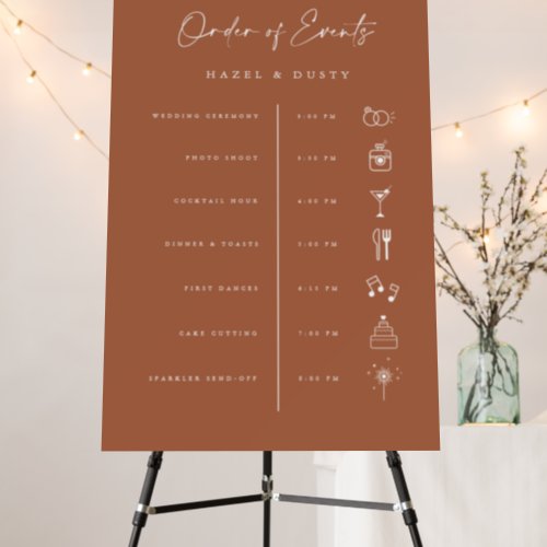 Boho Wedding Event Timeline Day Order Poster Sign