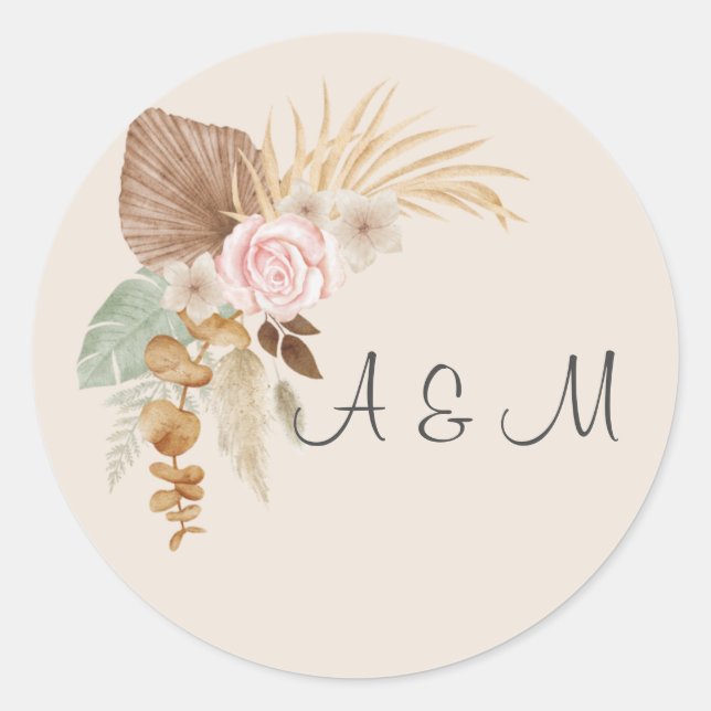 Boho wedding favor packaging classic round sticker (Front)
