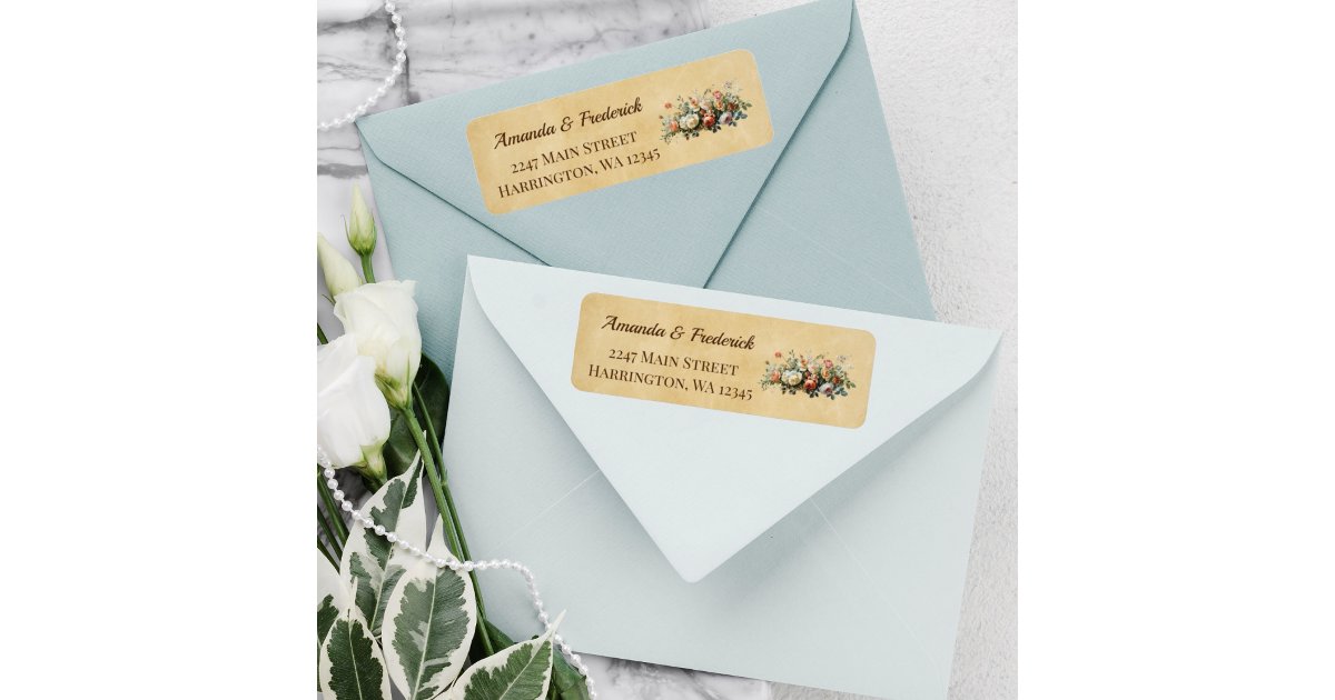 Boho wedding floral arrangement vintage address label | Zazzle