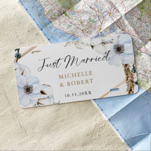 Boho Wedding Frame Floral Just Marrie Custom Chic License Plate