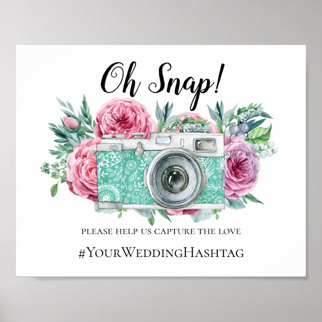 Boho wedding hashtag sign. Flowers instagram print (Front)