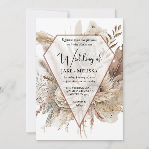 Boho Wedding Invitation Terracotta Pampas Grass