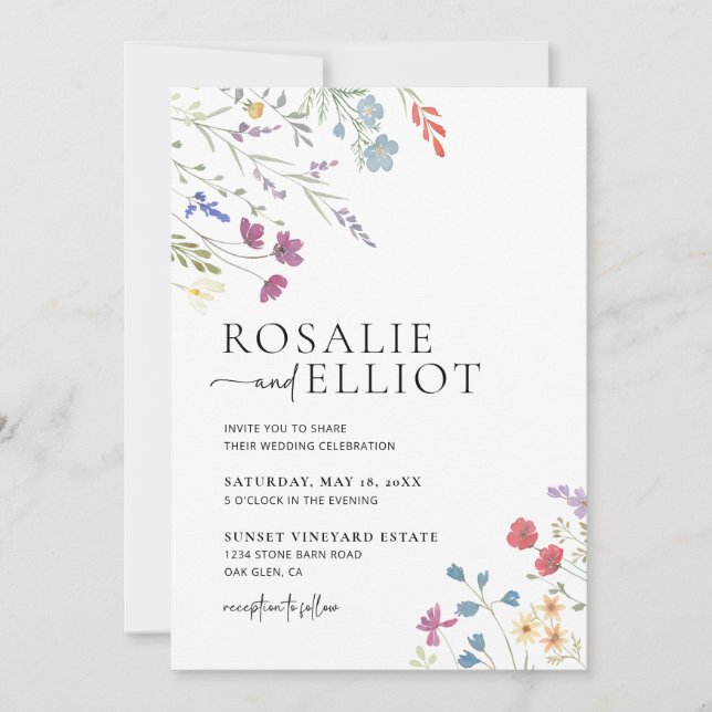 Boho Wedding Invitation, Wildflower Wedding Invite (Front)