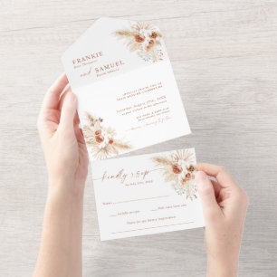 Boho Wedding Invite Terracotta Pampas Grass