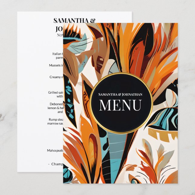 Boho Wedding Menu 5x7 Tropical Floral Terracotta (Front/Back)