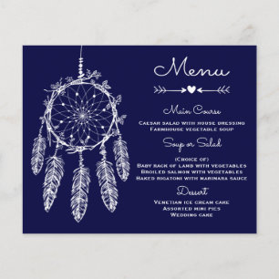 Boho Wedding Menu Navy Blue Dream Catcher