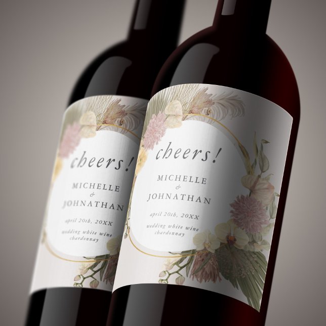 Boho Wedding Pampas Grass Palm Grass Orchid Wine Label (Boho Wedding Pampas Grass Palm Grass Orchid Wine Label)