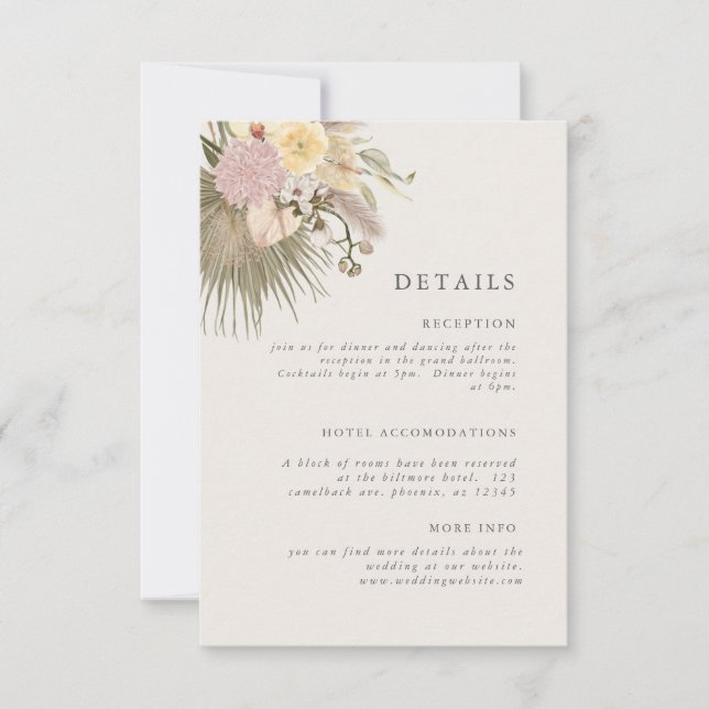 Boho Wedding Pampas Grass Palm  Invitation (Front)