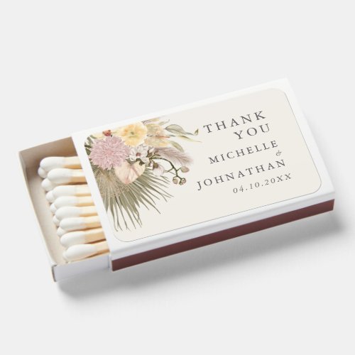 Boho Wedding Pampas Grass Palm Matchboxes