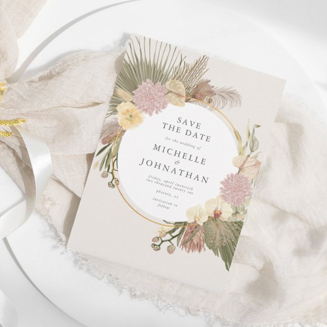 Boho Wedding Pampas Grass Palm Orchid Floral Save The Date (Creator Uploaded)