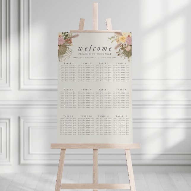 Boho Wedding Pampas Grass Palm Seating Chart Foam Board (Creator Uploaded)