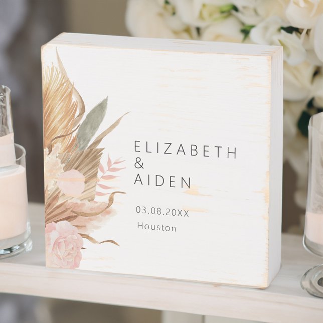 Boho Wedding Pampas Grass Wedding Wooden Box Sign (Creator Uploaded)