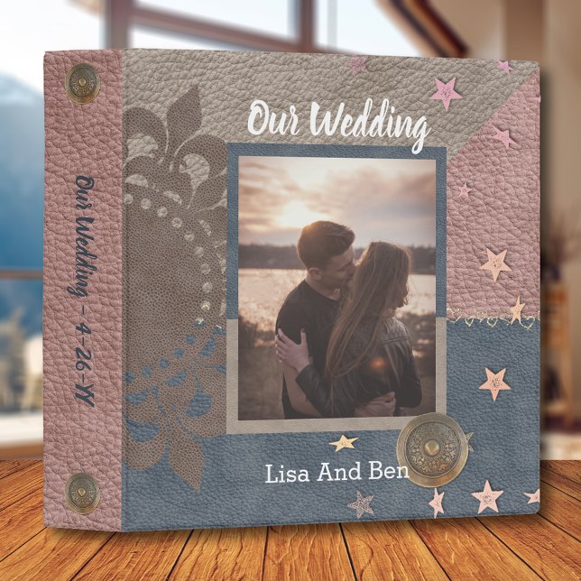 Boho Wedding Photo Album Digital Leather 3 Ring Binder (Creator Uploaded)