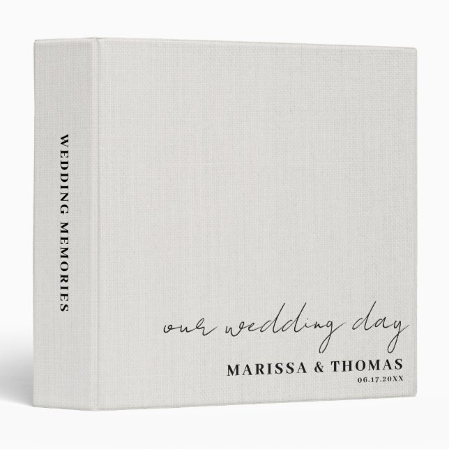 Boho Wedding Photo Album Keepsake Linen 3 Ring Binder (Front/Spine)