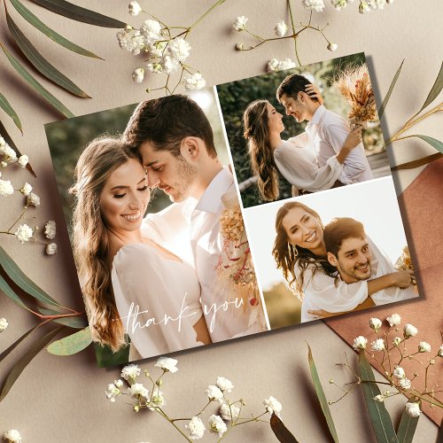 Boho Wedding Photo Collage Thank You Postcard