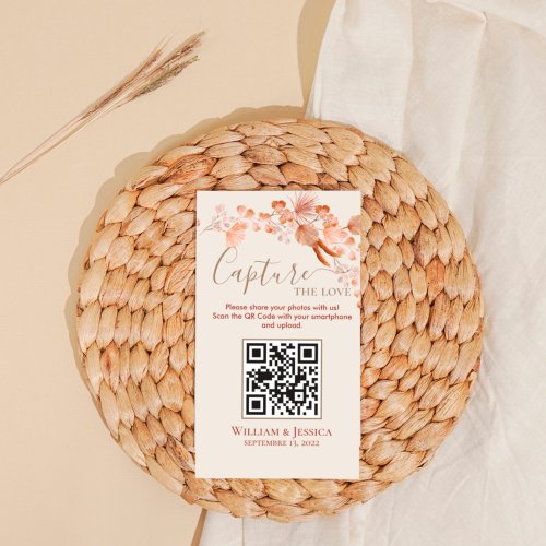 Boho Wedding Photo Sharing Pampas Grass QR Code Enclosure Card