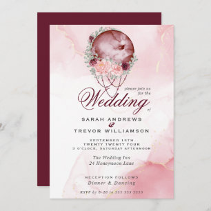 Boho Wedding Pink Maroon Moon Mandala Invitation