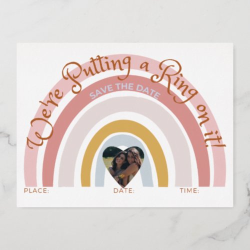 Boho Wedding Rainbow Theme Foil Holiday Postcard