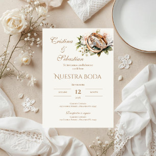 Boho wedding rings in Spanish Invitation