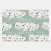 Boho Wedding Sage Watercolor Floral Bridal Shower Wrapping Paper Sheets (Front 3)