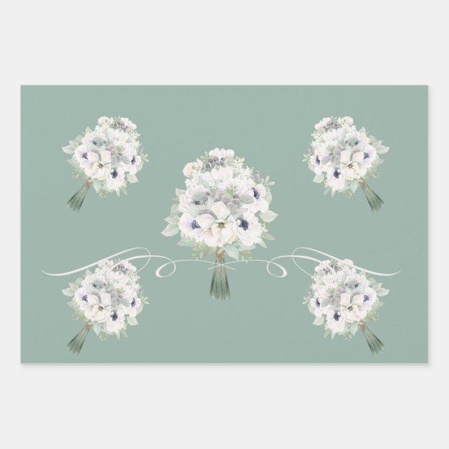 Boho Wedding Sage Watercolor Floral Bridal Shower Wrapping Paper Sheets