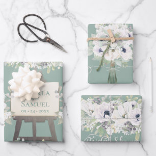 Boho Wedding Sage Watercolor Floral Bridal Shower Wrapping Paper Sheets
