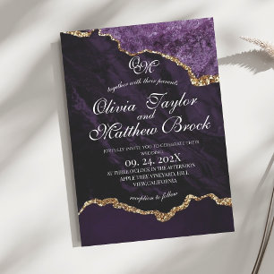 Boho Wedding Scrip Agate Purple and Gold Invitation