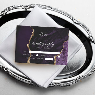 Boho Wedding Scrip Agate Purple and Gold RSVP Card