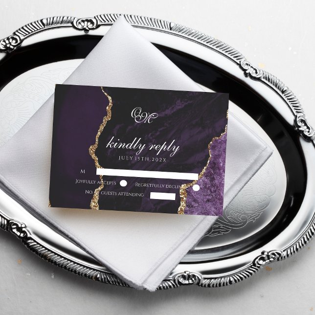 Boho Wedding Scrip Agate Purple and Gold  RSVP Card (Creator Uploaded)