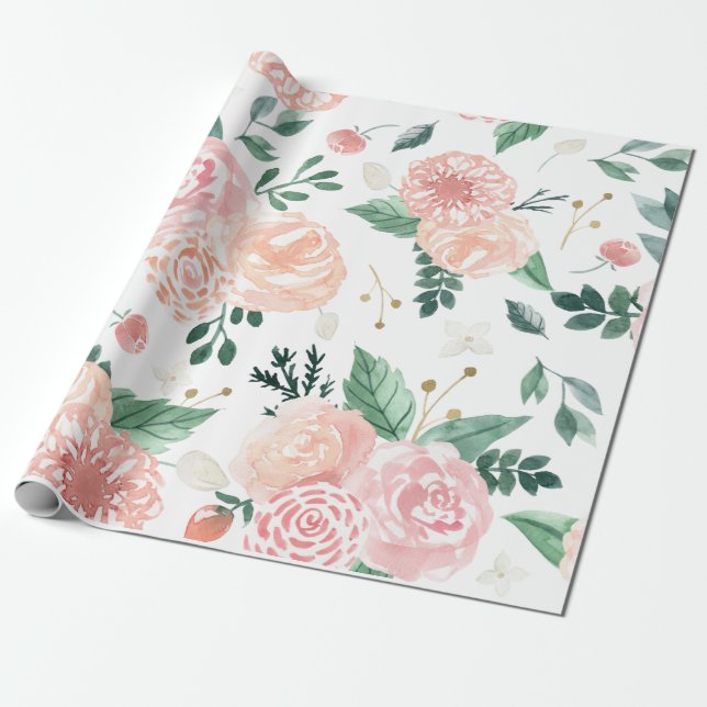 Boho Wedding Spring Watercolor Floral Wrapping Paper (Unrolled)