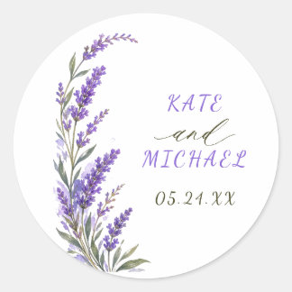 Boho Wedding Sticker Lavender Floral Rustic Purple