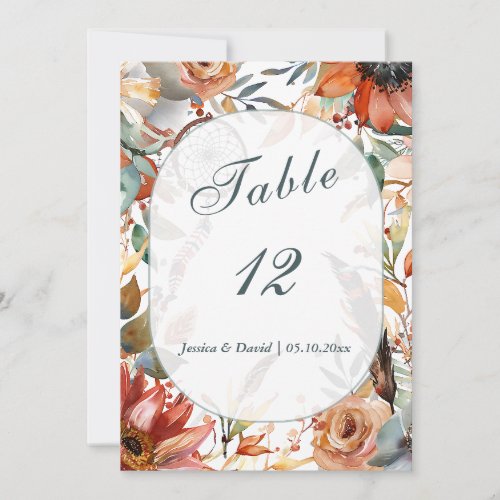 Boho Wedding Table Number Card