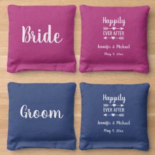 Boho Wedding Theme Bride Groom Team Cornhole Bags